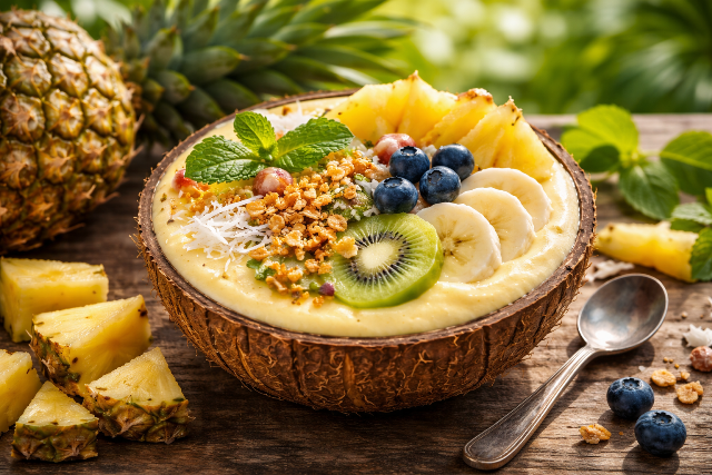 Vibrant pineapple smoothie bowl – what happens if you eat pineapple every day for energy and immunity